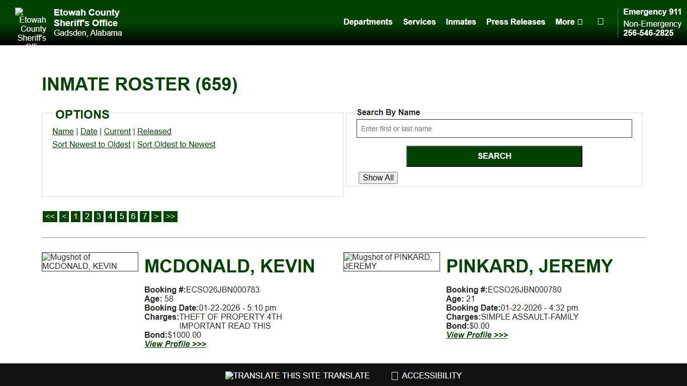 Inmate Roster - Current Inmates Booking Date Descending - Etowah County Sheriff's Office